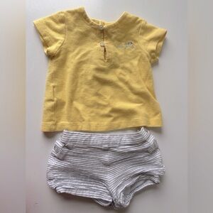 Yellow Polo Shirt and Striped Shorts Set